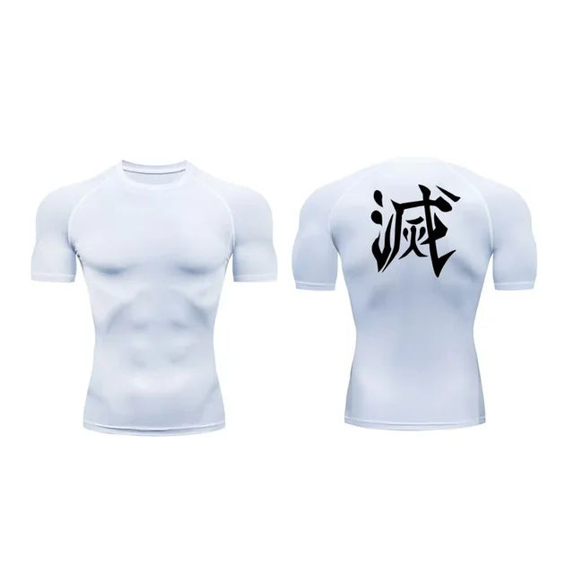 Demon Slayer Print Compression Shirts for Men Gym Workout Fitness Undershirts Short Sleeve Quick Dry Athletic Tees T-Shirt Tops