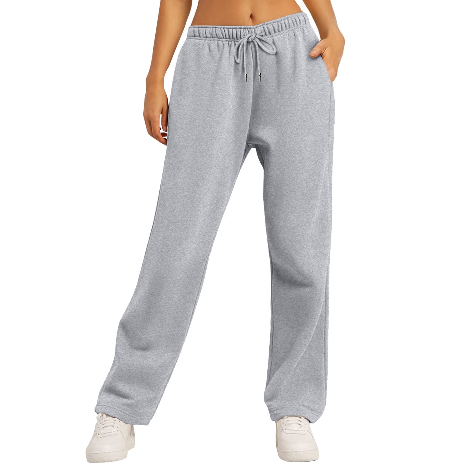 Unisex Solid Color Casual Loose Fleece-Lined Long Pants Sweatpants
