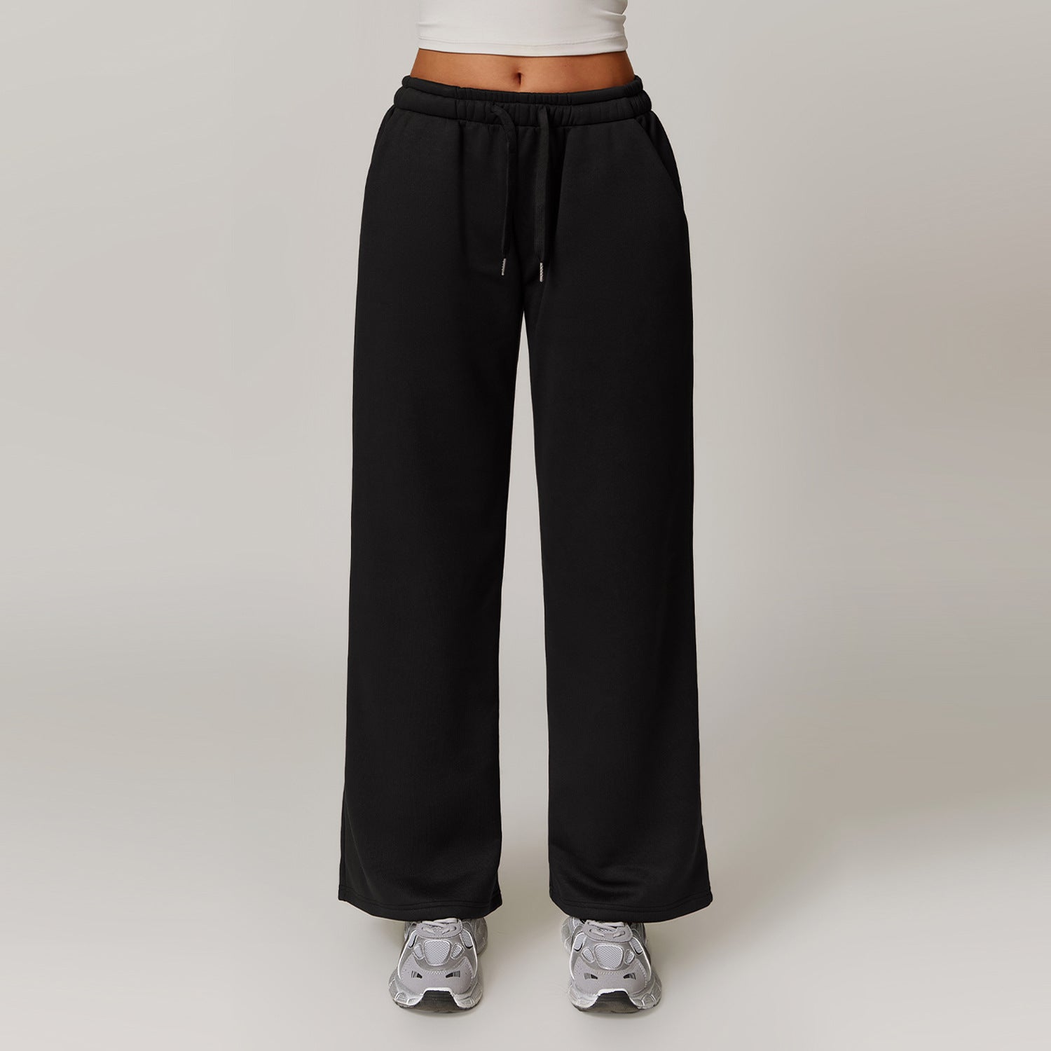 Autumn and winter plush loose sports sweatpants, straight leg warm casual pants, versatile sports pants for women