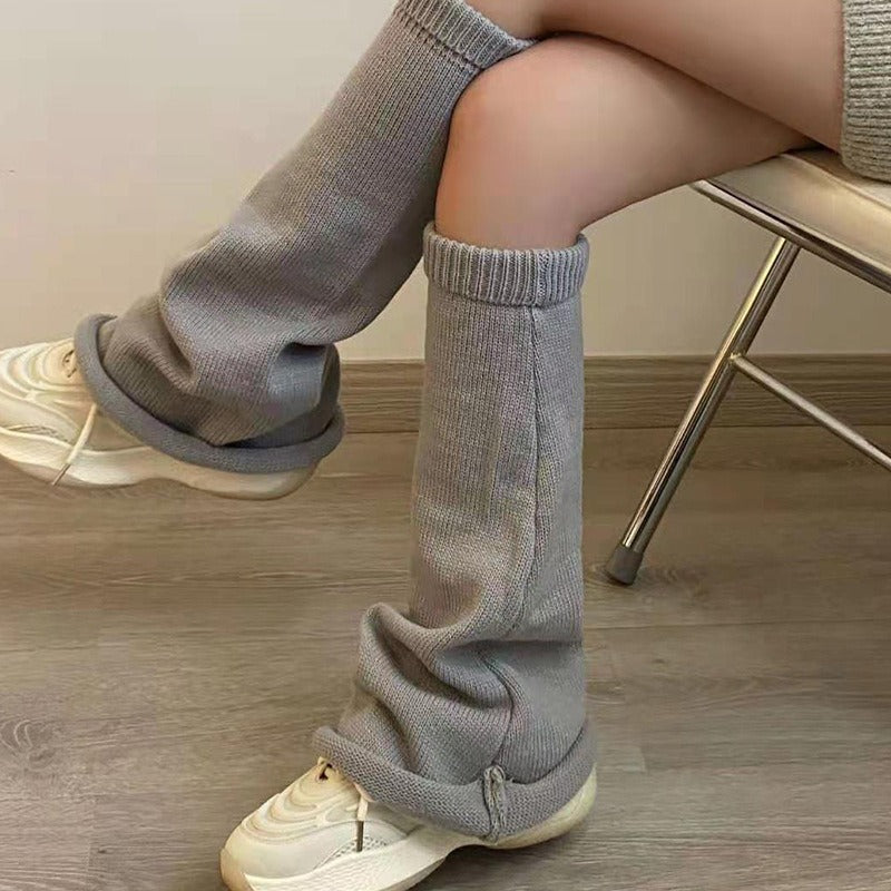 【 High quality version 】 subculture Y2K wide leg sock set, Japanese warm solid color calf set, knitted pile up sock set