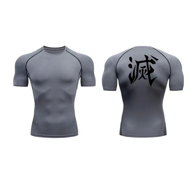 Demon Slayer Print Compression Shirts for Men Gym Workout Fitness Undershirts Short Sleeve Quick Dry Athletic Tees T-Shirt Tops