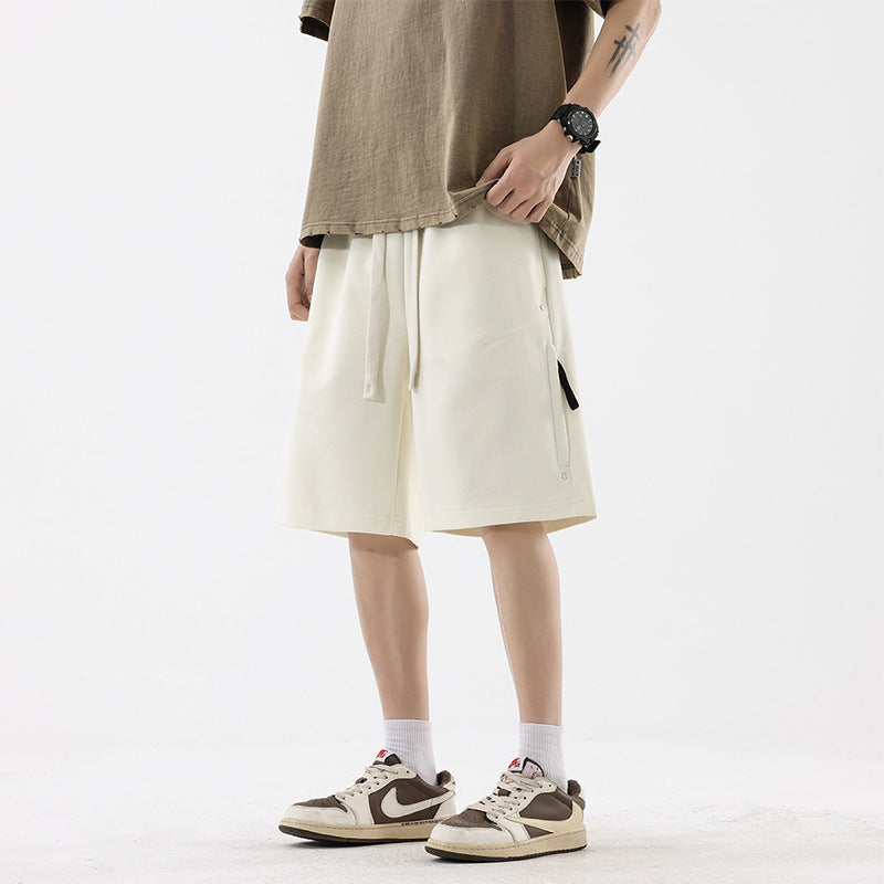 Shorts Men Loose Straight Tube Sports Sweatpants Solid Color Student Knee-Length Pants