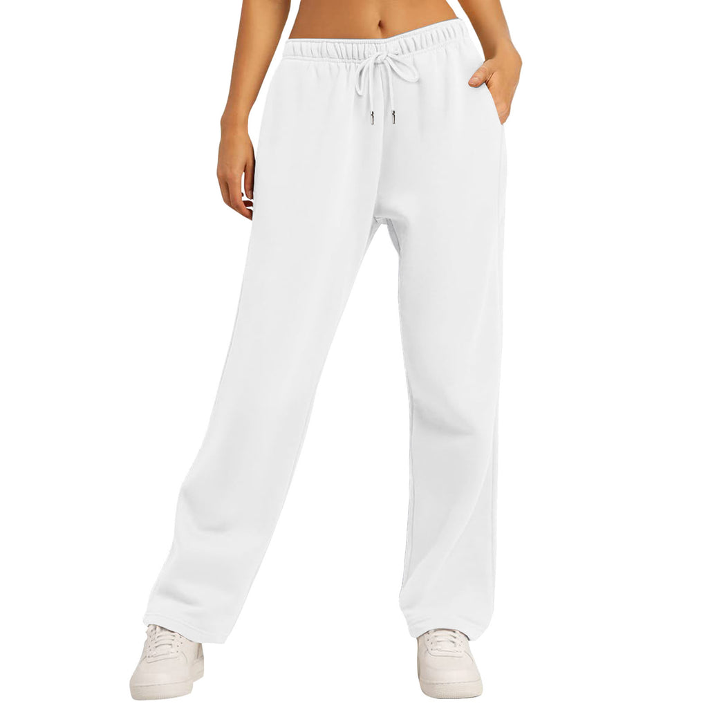 Unisex Solid Color Casual Loose Fleece-Lined Long Pants Sweatpants