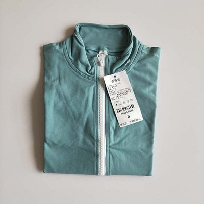 Women Sports Running Long-sleeved Standing-collar Zipper Gymnasium Fast-drying Blouse Women's Breathing Yoga Short-style Coat