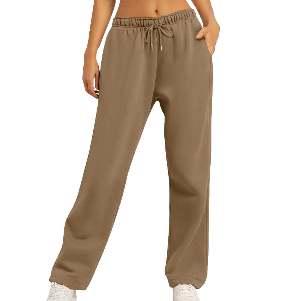 Unisex Solid Color Casual Loose Fleece-Lined Long Pants Sweatpants