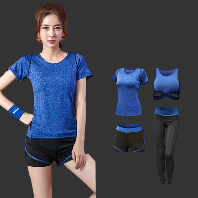 5 pieces sets coat+t shirt+bra+shorts+leggings women yoga clothing quick dry outdoor sports running fitness gym ropa deportiva