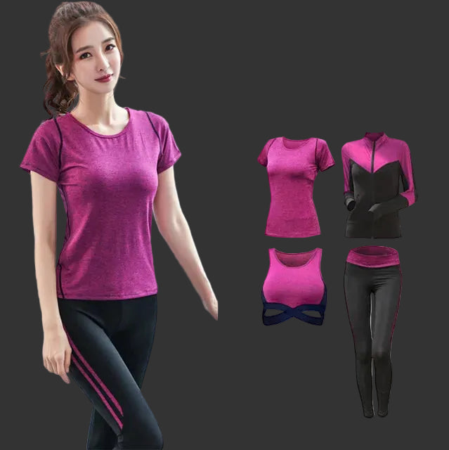 5 pieces sets coat+t shirt+bra+shorts+leggings women yoga clothing quick dry outdoor sports running fitness gym ropa deportiva