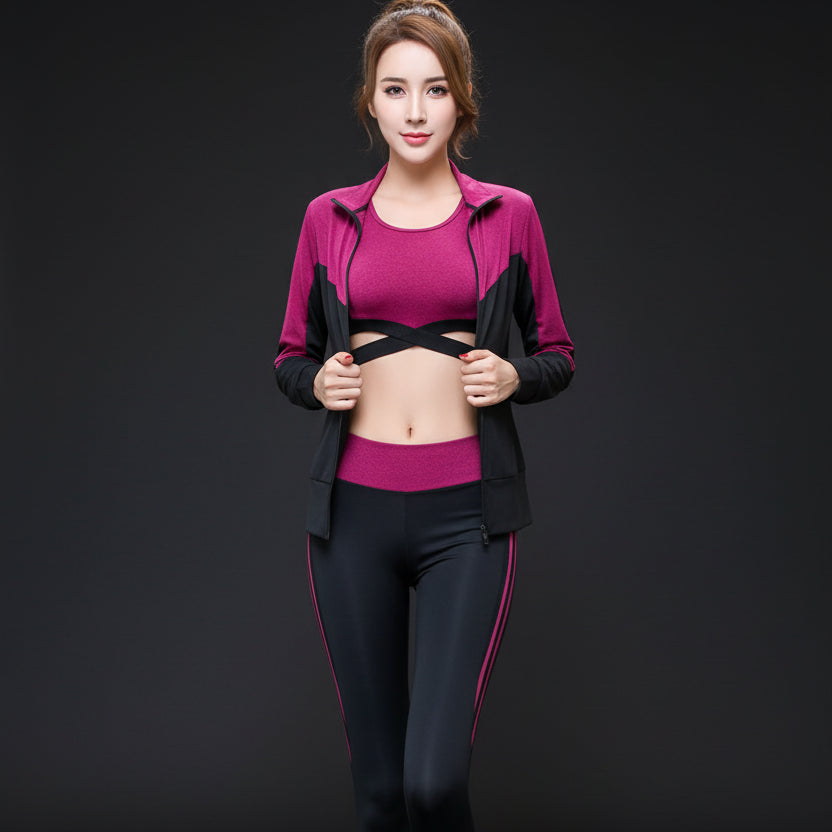 Ensemble 5 pièces : manteau + t-shirt + soutien-gorge + short + legging, vêtements de yoga pour femme, séchage rapide, sports de plein air, course à pied, fitness, salle de sport.