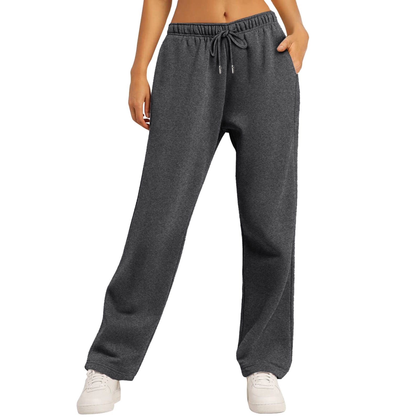 Unisex Solid Color Casual Loose Fleece-Lined Long Pants Sweatpants