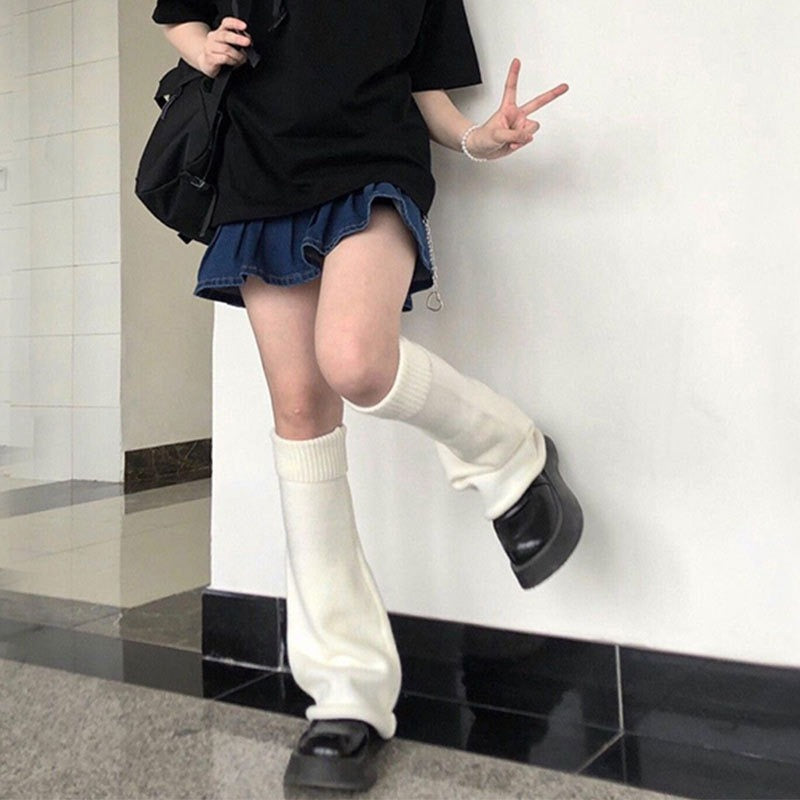 【 High quality version 】 subculture Y2K wide leg sock set, Japanese warm solid color calf set, knitted pile up sock set