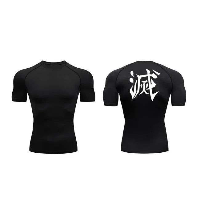 Demon Slayer Print Compression Shirts for Men Gym Workout Fitness Undershirts Short Sleeve Quick Dry Athletic Tees T-Shirt Tops