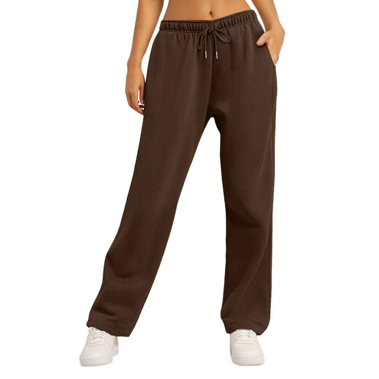 Unisex Solid Color Casual Loose Fleece-Lined Long Pants Sweatpants