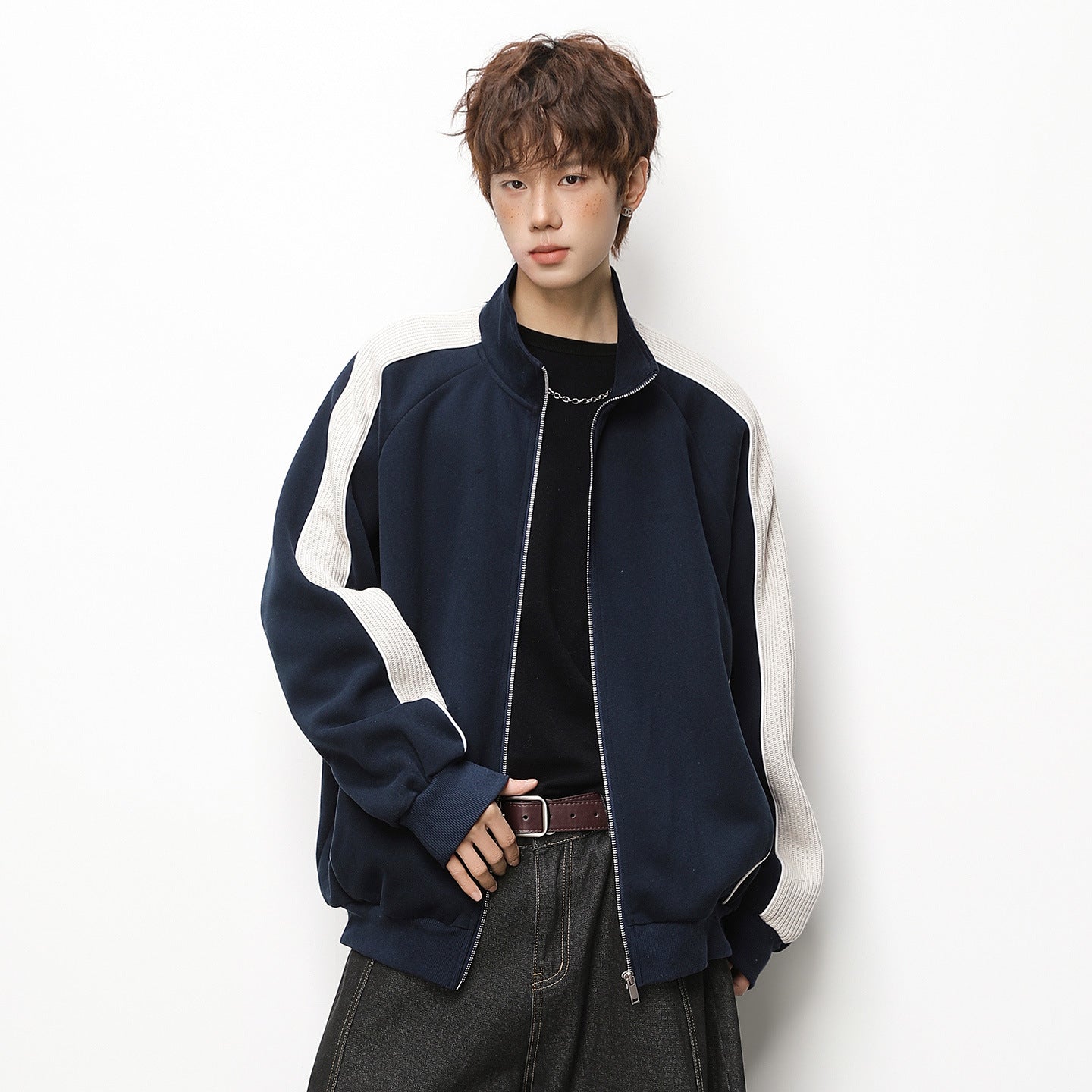 Stand up collar zipper long sleeved top jacket