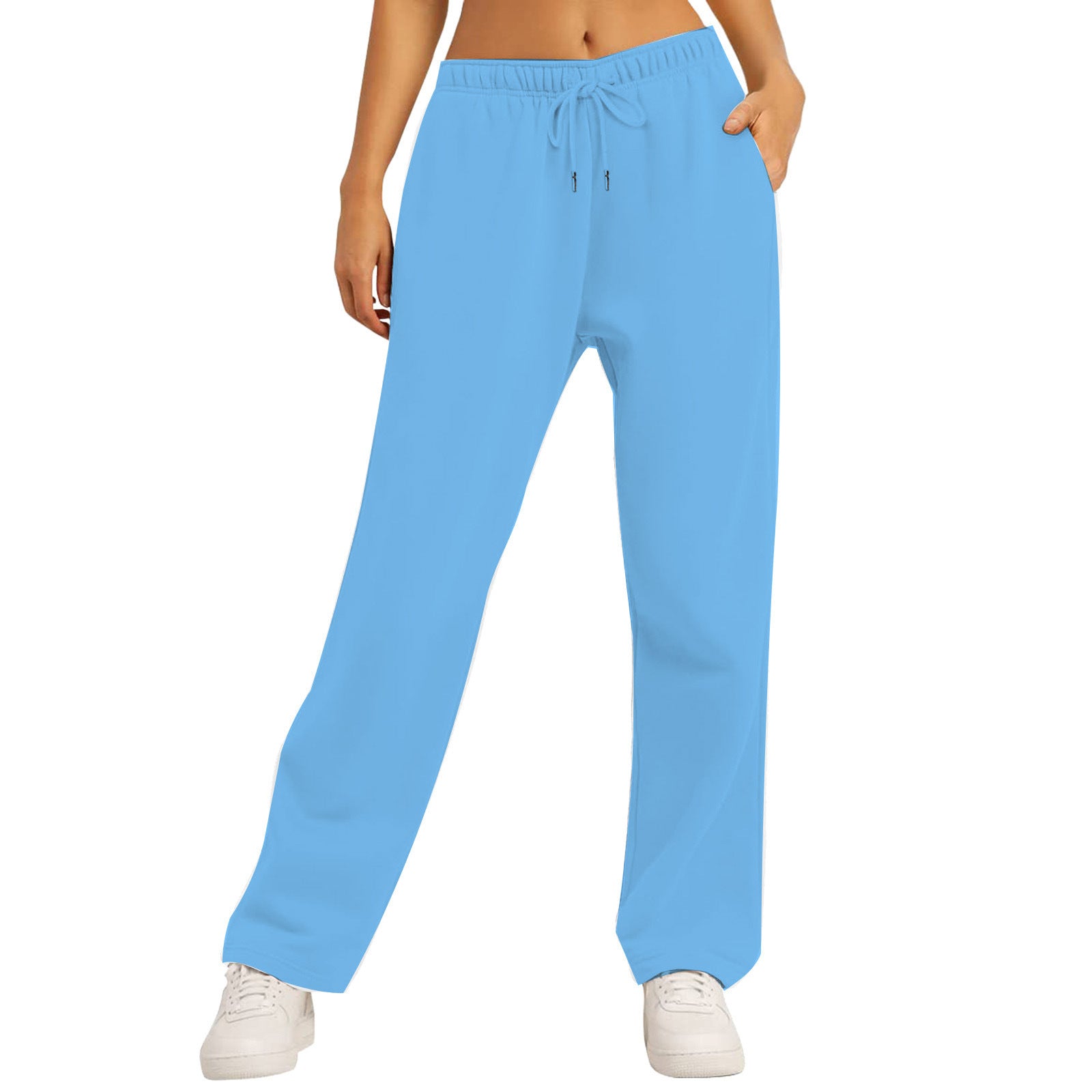 Unisex Solid Color Casual Loose Fleece-Lined Long Pants Sweatpants