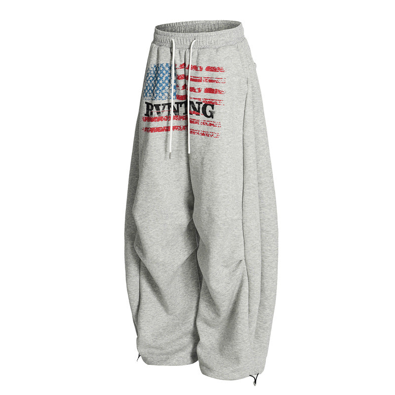 Retro Stylish Letter Print Casual Sweatpants for Men and Women, Trendy Loose Fit Wide Leg Comfortable Long Pants