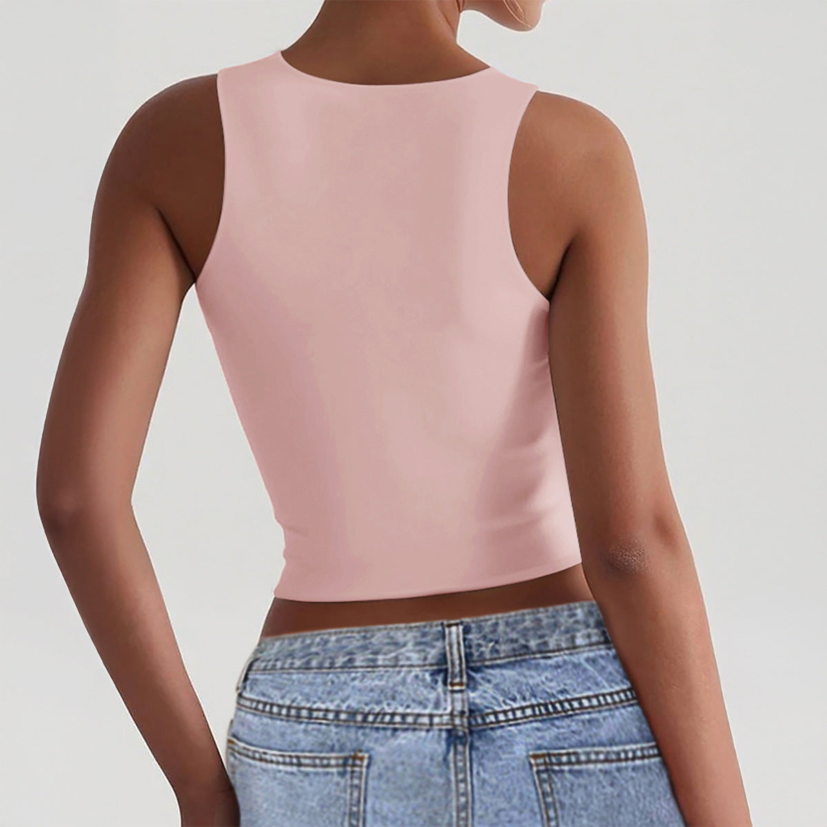 Fitness High Elasticity Sports Square Collar Strap T-shirt