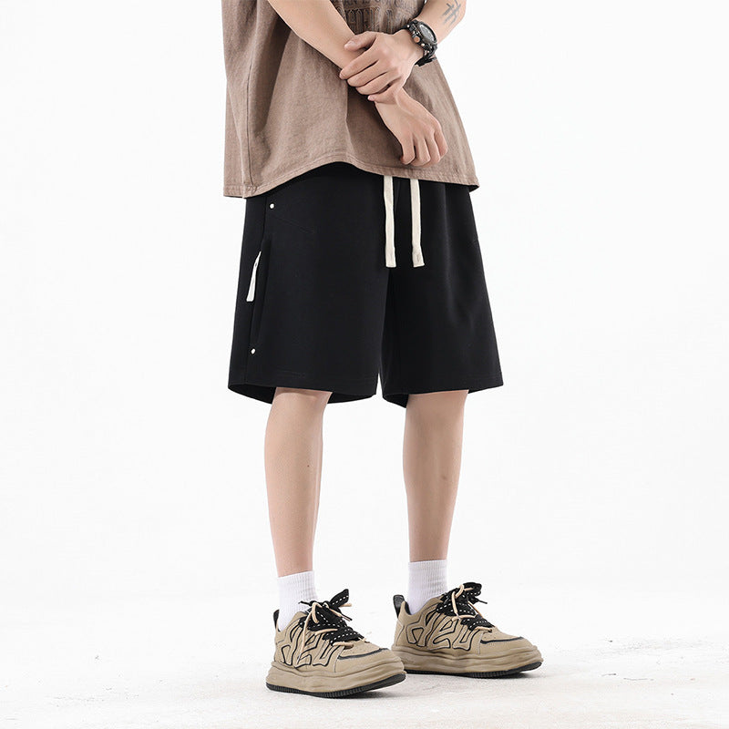 Shorts Men Loose Straight Tube Sports Sweatpants Solid Color Student Knee-Length Pants