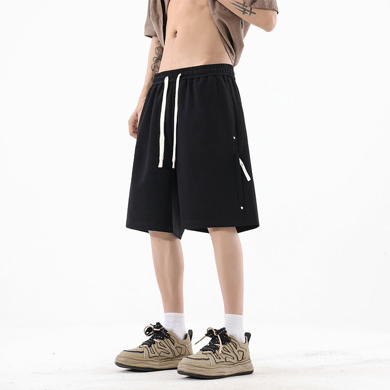 Shorts Men Loose Straight Tube Sports Sweatpants Solid Color Student Knee-Length Pants