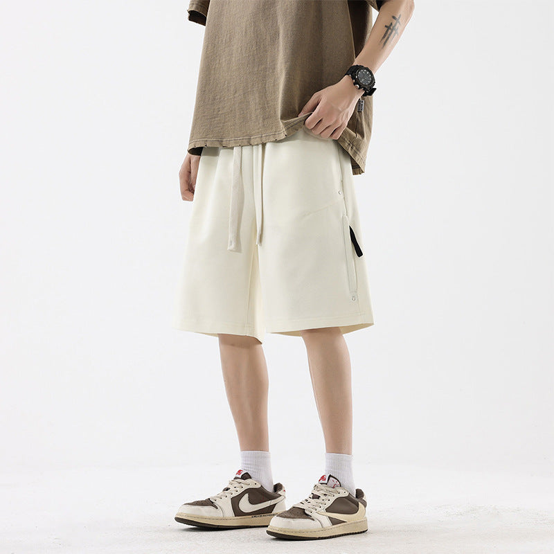 Shorts Men Loose Straight Tube Sports Sweatpants Solid Color Student Knee-Length Pants