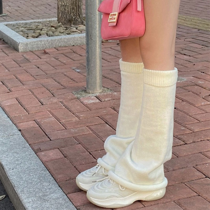 【 High quality version 】 subculture Y2K wide leg sock set, Japanese warm solid color calf set, knitted pile up sock set