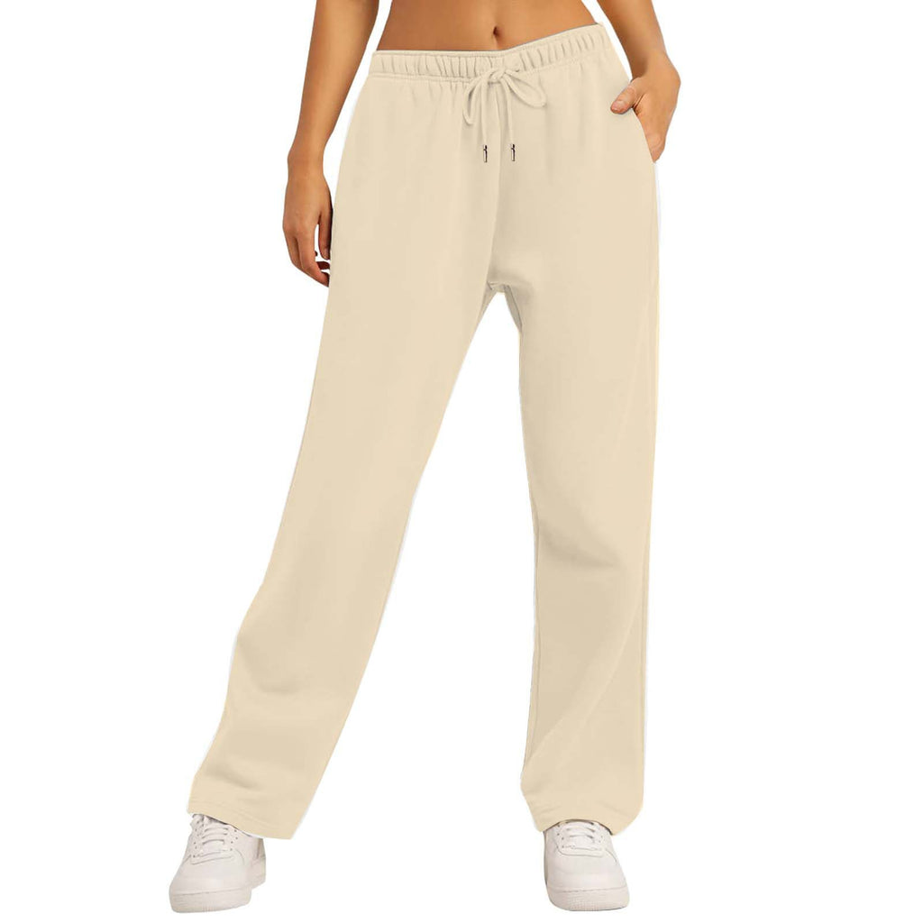 Unisex Solid Color Casual Loose Fleece-Lined Long Pants Sweatpants