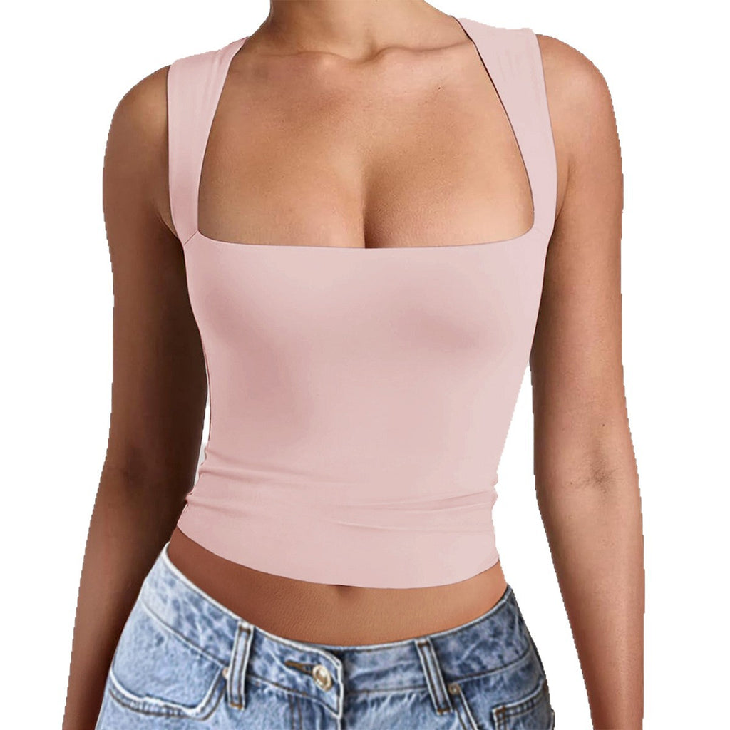 Fitness High Elasticity Sports Square Collar Strap T-shirt