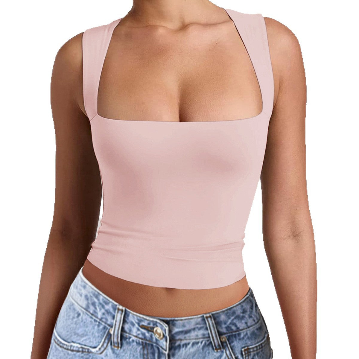 Fitness High Elasticity Sports Square Collar Strap T-shirt