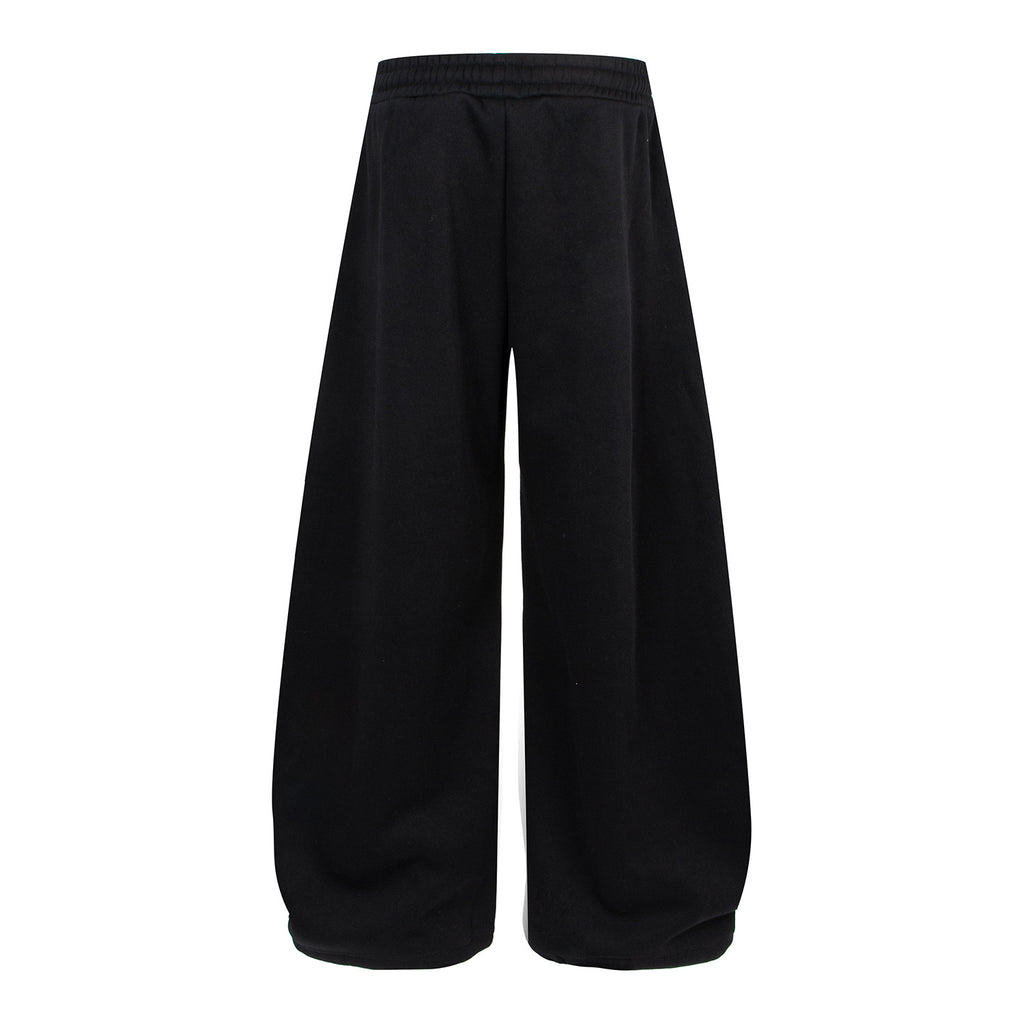 Letter Brand Printed Black Drawstring Wide Leg Fleece Knitted Cropped Sweatpants Loose Floor-Length Pants
