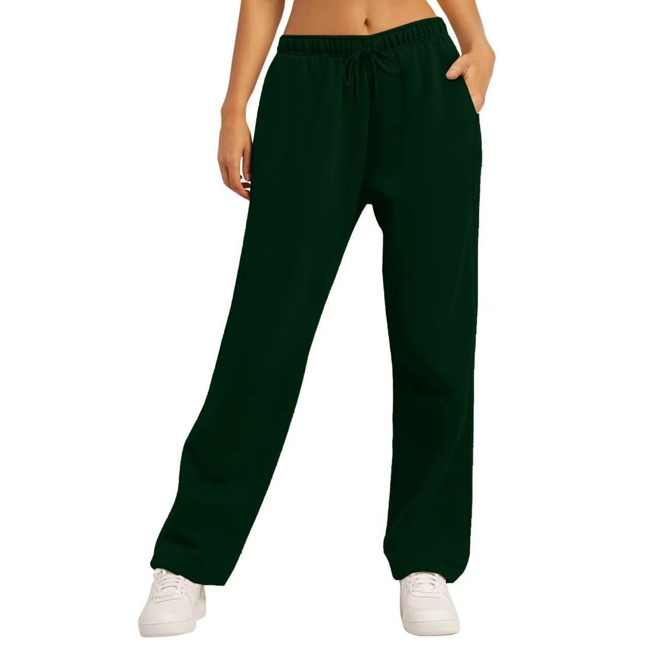 Unisex Solid Color Casual Loose Fleece-Lined Long Pants Sweatpants