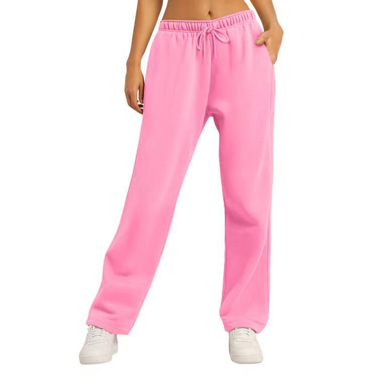 Unisex Solid Color Casual Loose Fleece-Lined Long Pants Sweatpants