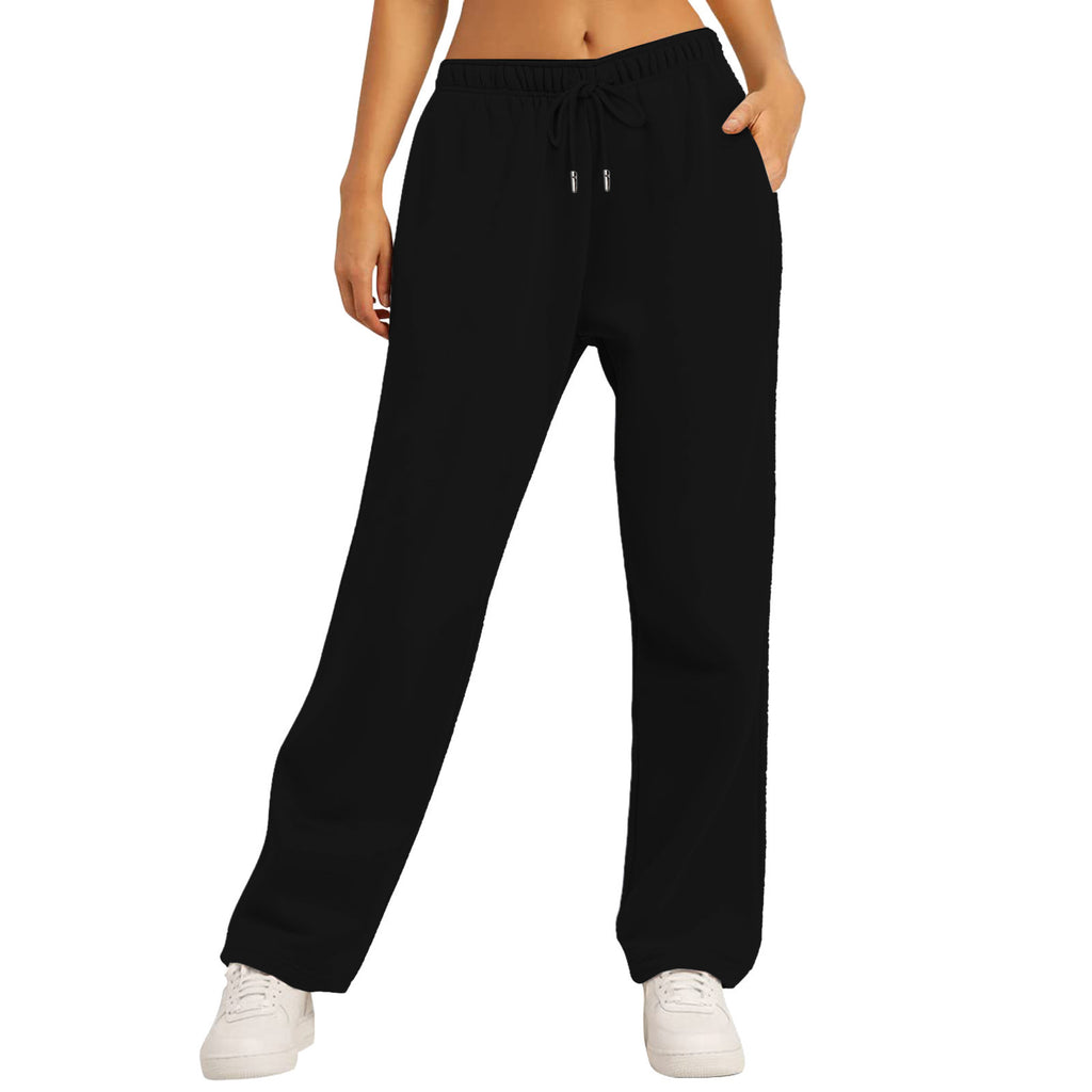 Unisex Solid Color Casual Loose Fleece-Lined Long Pants Sweatpants