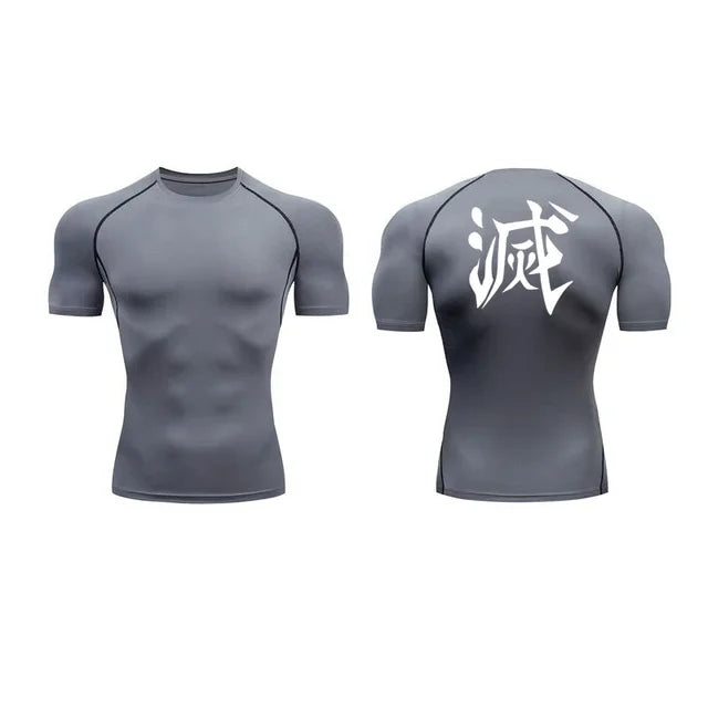 Demon Slayer Print Compression Shirts for Men Gym Workout Fitness Undershirts Short Sleeve Quick Dry Athletic Tees T-Shirt Tops