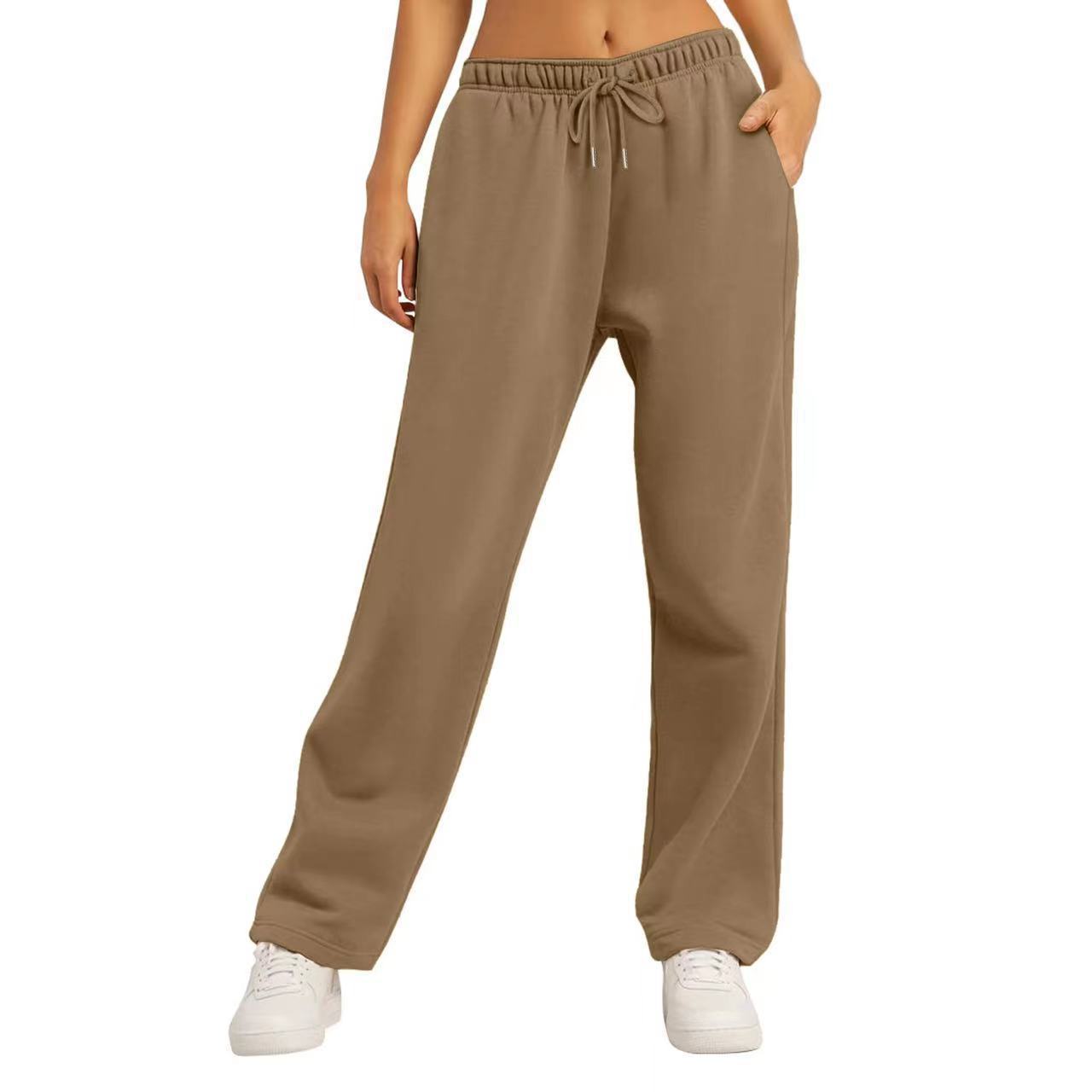 Unisex Solid Color Casual Loose Fleece-Lined Long Pants Sweatpants