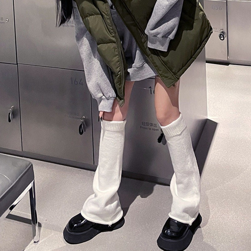 【 High quality version 】 subculture Y2K wide leg sock set, Japanese warm solid color calf set, knitted pile up sock set