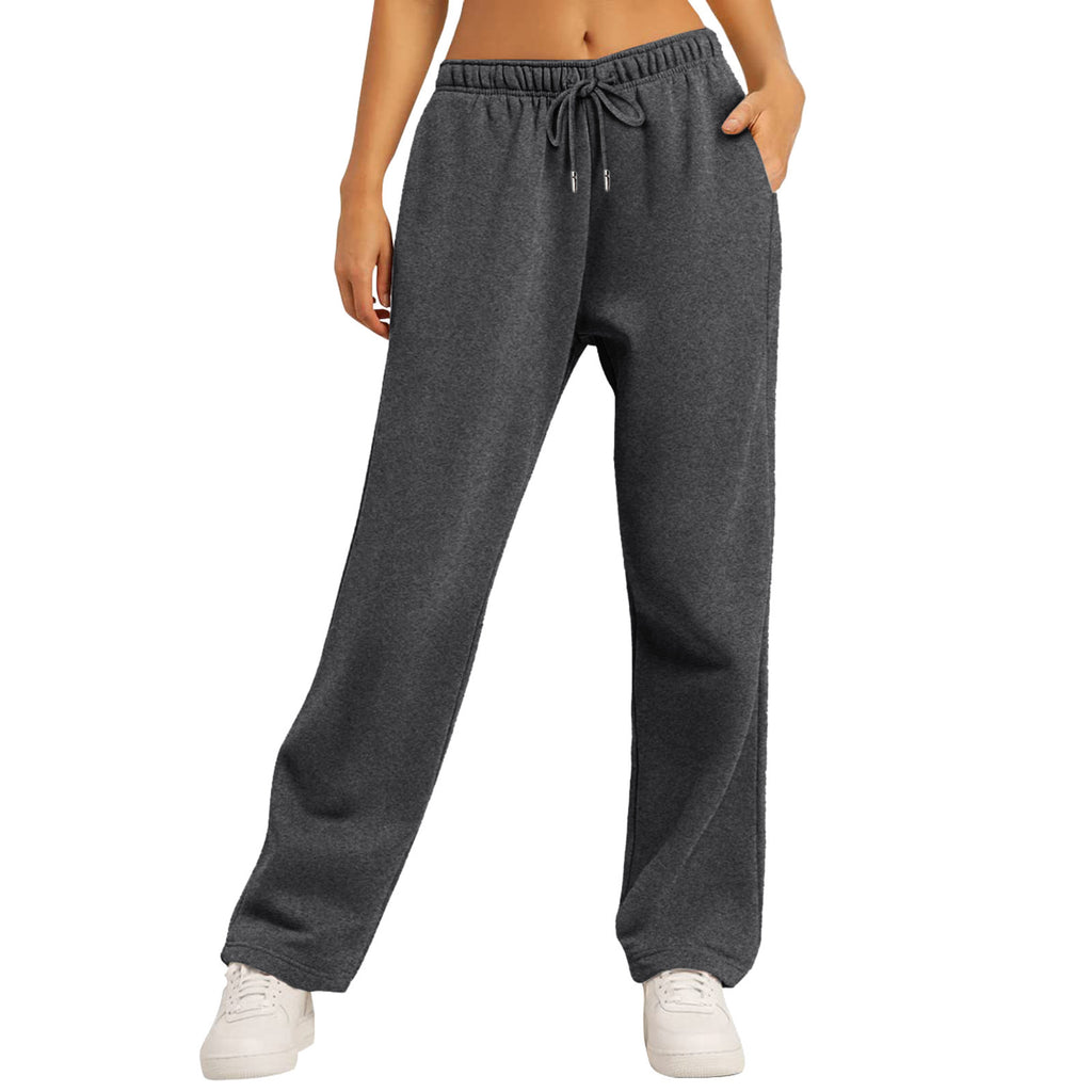Unisex Solid Color Casual Loose Fleece-Lined Long Pants Sweatpants