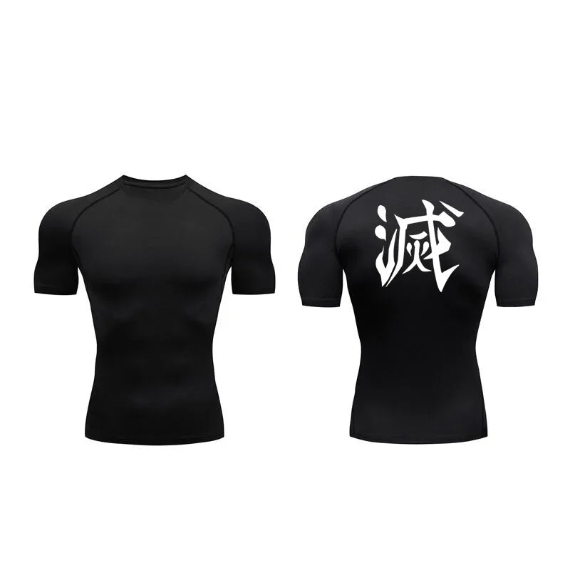 Demon Slayer Print Compression Shirts for Men Gym Workout Fitness Undershirts Short Sleeve Quick Dry Athletic Tees T-Shirt Tops