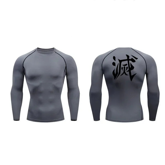 Demon Slayer Print Compression Shirts for Men Gym Workout Fitness Undershirts Short Sleeve Quick Dry Athletic Tees T-Shirt Tops