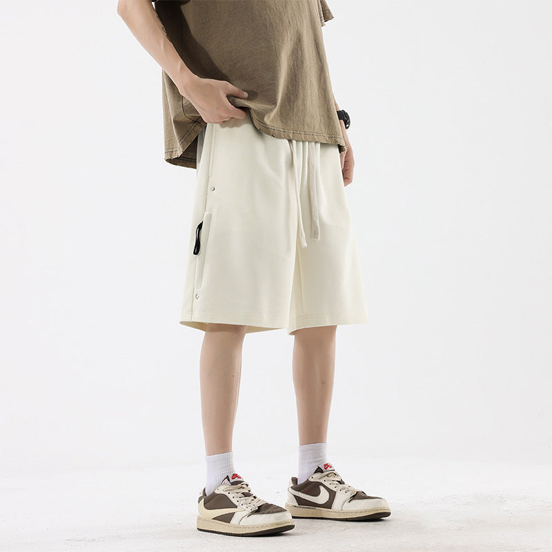 Shorts Men Loose Straight Tube Sports Sweatpants Solid Color Student Knee-Length Pants