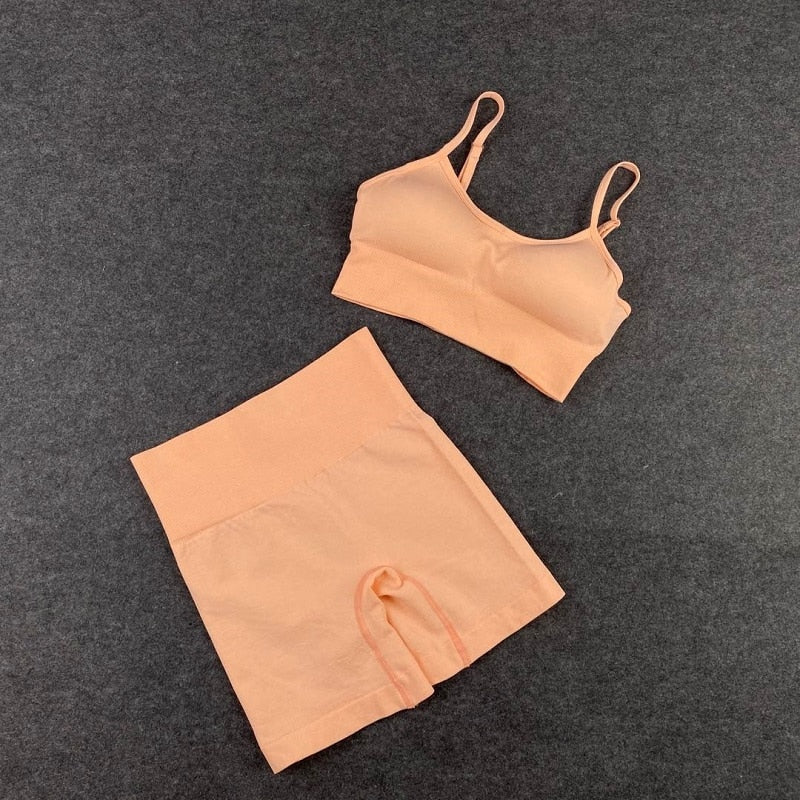 Women Seamless Yoga Set Short Sleeve Crop Top High Waist Sport Leggings Active Wear Gym Suit Workout Clothes For Women